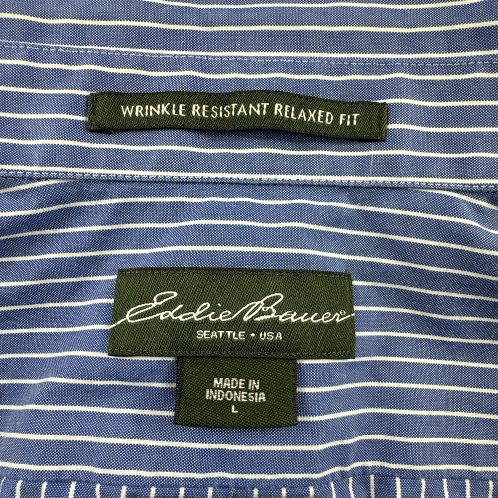 Eddie Bauer Wrinkle Resistant Shirt Mens L Blue Relaxed Fit Striped Long Sleeve - Picture 5 of 6